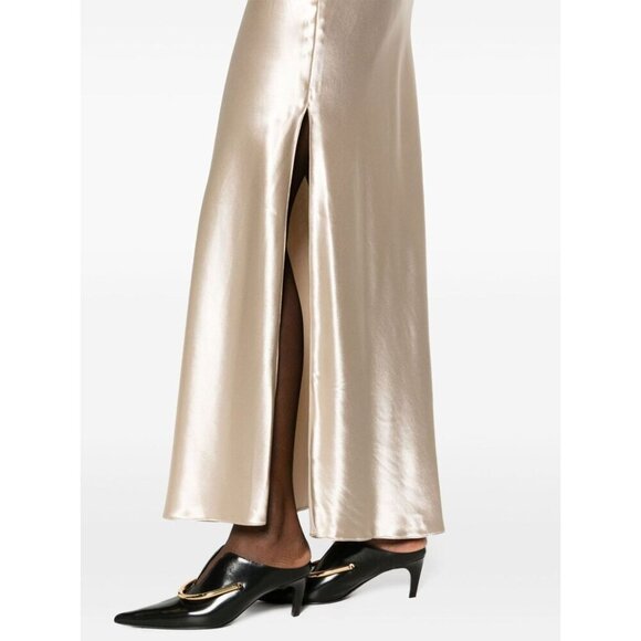 Ferragamo Satin Skirt in Beige 38 New Womens Maxi Gold Long Formal - Picture 13 of 15